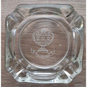Sheraton Mount Royal Hotel  Glass Ashtray  Square Mid Century Urn Crest Logo